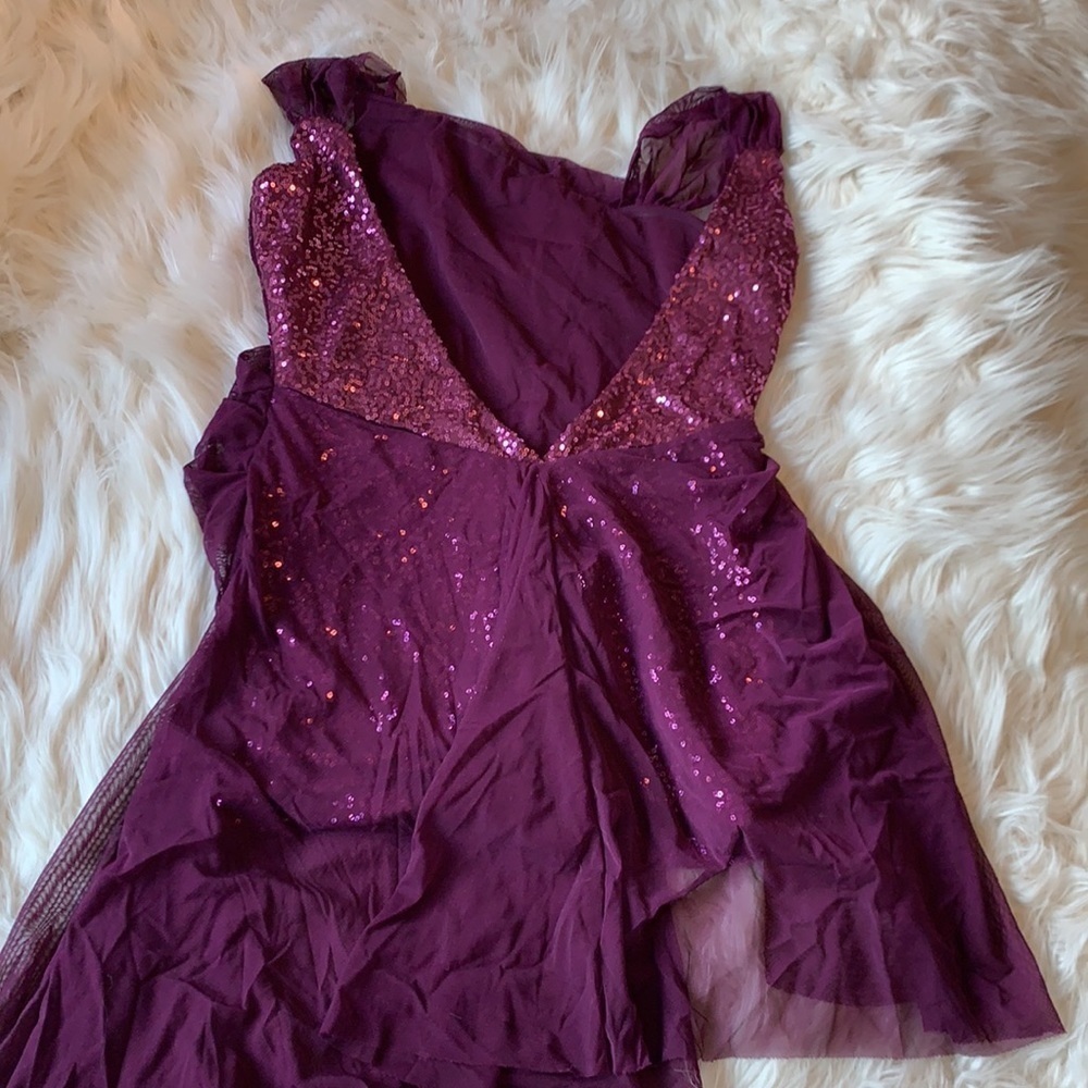 Women's Plum Sequin Draped Contemporary Dance Dress - Picture 5 of 6
